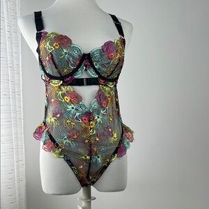 Pride inspired Floral Lace Bodysuit - Multicolor Medium M
